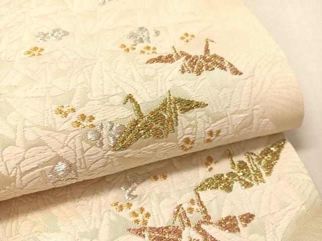 平和屋着物●全通柄袋帯 唐織 折鶴花文 金銀糸 正絹 逸品 CABL6048vp