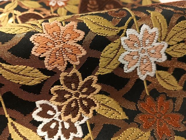 平和屋着物●六通柄袋帯 唐織 枝垂桜蝶文様 黒地 金糸 正絹 逸品 CABL6104vp