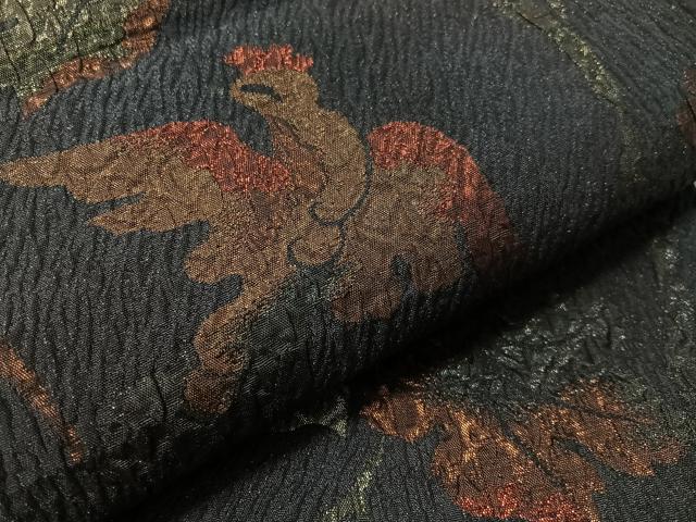 平和屋着物●六通柄袋帯 ふくれ織 葡萄唐草鳥文 金糸 正絹 逸品 CABL6109vp