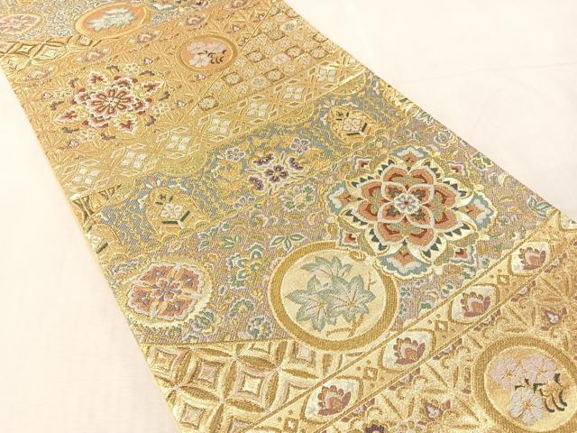 平和屋着物●六通柄袋帯 唐織 横段正倉院花文 金糸 正絹 逸品 CABL6111vp
