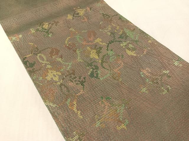平和屋着物●太鼓柄袋帯 羅織 花唐草吉祥文 金糸 正絹 逸品 CABL6122vp