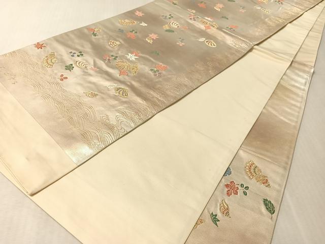 平和屋着物●ファッションデザイナー 花井幸子 六通柄袋帯 唐織 貝殻 吹き寄せ文 金糸 引箔 正絹 逸品 未使用 CABL6124vp