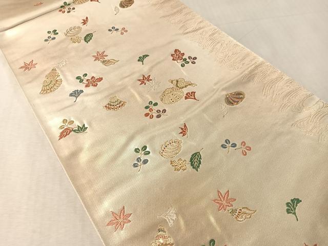 平和屋着物●ファッションデザイナー 花井幸子 六通柄袋帯 唐織 貝殻 吹き寄せ文 金糸 引箔 正絹 逸品 未使用 CABL6124vp