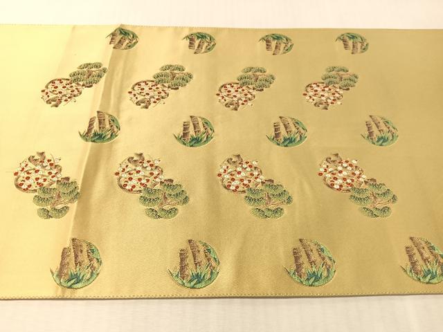 平和屋着物●太鼓柄袋帯 あけぼの繭 歳寒三友図 金糸 正絹 逸品 CABL6125vp