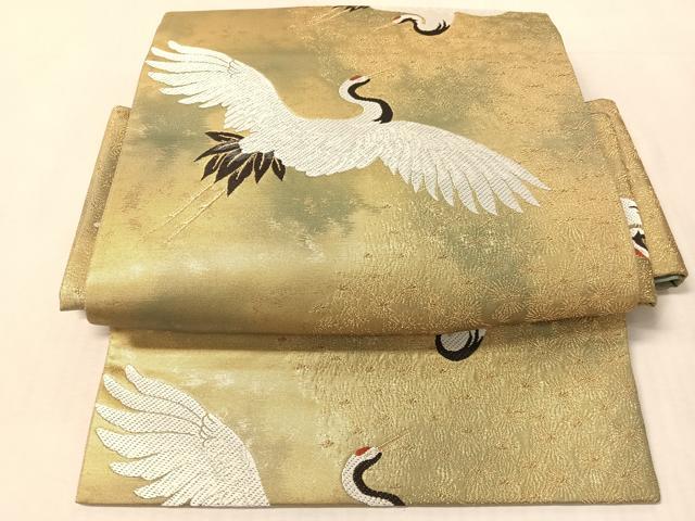 平和屋着物●つけ帯 唐織 飛鶴文 金糸 引箔 正絹 逸品 未使用 CABL6134vp