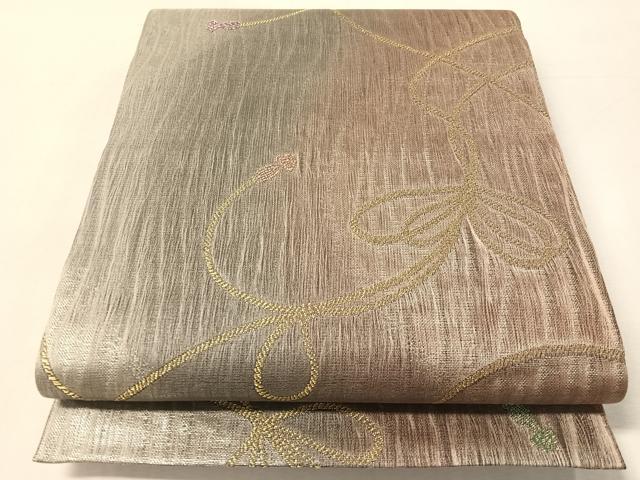 平和屋着物●六通柄袋帯 櫛織 流水元禄帯紐 金銀糸 正絹 逸品 未使用 CABL6137vp