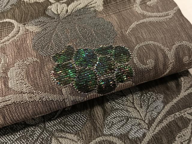 平和屋着物▽両面 六通柄袋帯 スリーシーズン 春夏秋 櫛織 飛鳥らでん 葡萄唐草文 金糸 正絹 逸品 CABL6146vp