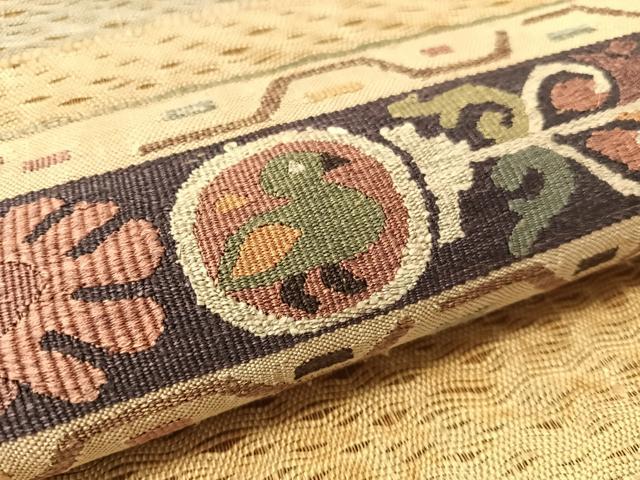 平和屋着物▽太鼓柄袋帯 スリーシーズン 春夏秋 すくい織 横段花鳥文 金糸 正絹 逸品 未使用 CABL6167vp