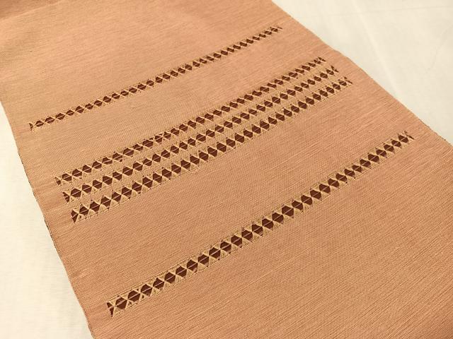平和屋着物▽両面 六通柄袋帯 スリーシーズン 春夏秋 すくい織 幾何学文様 正絹 逸品 CABL6170vp