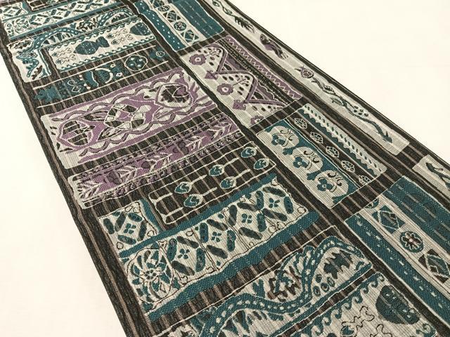 平和屋着物▽六通柄袋帯 スリーシーズン 春夏秋 魚 幾何学文 正絹 逸品 CABL6174vp