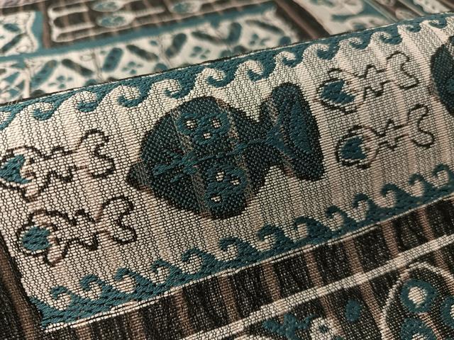 平和屋着物▽六通柄袋帯 スリーシーズン 春夏秋 魚 幾何学文 正絹 逸品 CABL6174vp