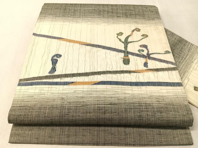 平和屋着物▽西陣 宮階織物 九寸名古屋帯 スリーシーズン 春夏秋 すくい織 抽象文 金銀糸 正絹 逸品 CABL6176vp