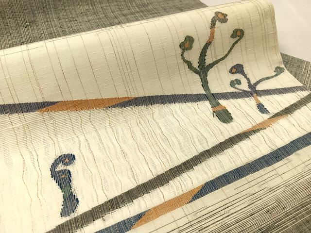 平和屋着物▽西陣 宮階織物 九寸名古屋帯 スリーシーズン 春夏秋 すくい織 抽象文 金銀糸 正絹 逸品 CABL6176vp