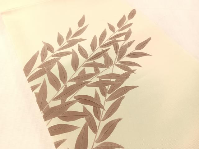 平和屋着物▼塩瀬 太鼓柄袋帯 手描き 枝葉文 正絹 逸品 CABL6182vp