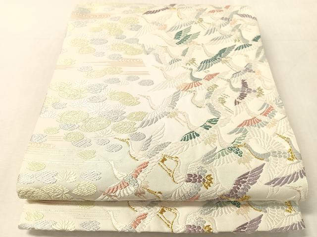 平和屋着物●六通柄袋帯 唐織 群鶴 金糸 正絹 逸品 CABL6184vp