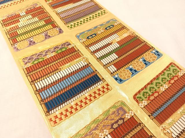 平和屋着物●六通柄袋帯 唐織 鎧縅 金糸 正絹 逸品 CABL6219vp