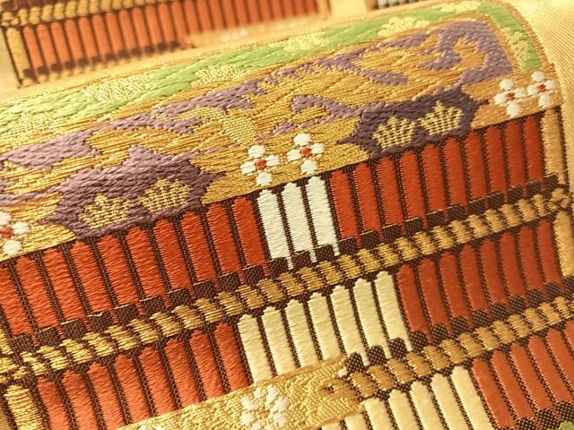 平和屋着物●六通柄袋帯 唐織 鎧縅 金糸 正絹 逸品 CABL6219vp