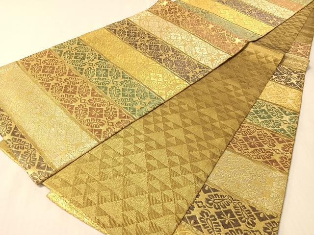 平和屋着物▽六通柄袋帯 スリーシーズン 春夏秋 横段花文 金銀糸 正絹 逸品 CABL6237vp