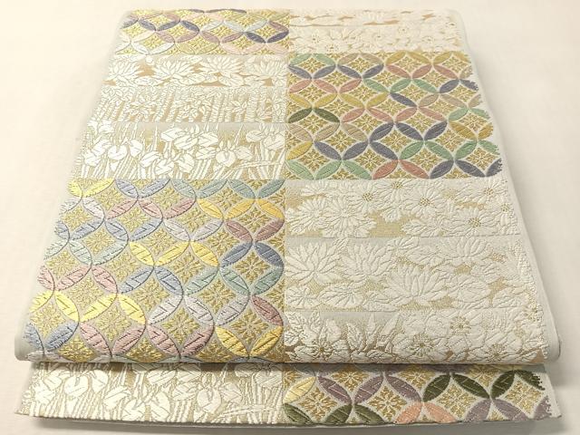 平和屋着物●六通柄袋帯 唐織 市松七宝花文 金糸 正絹 逸品 CABL6239vp