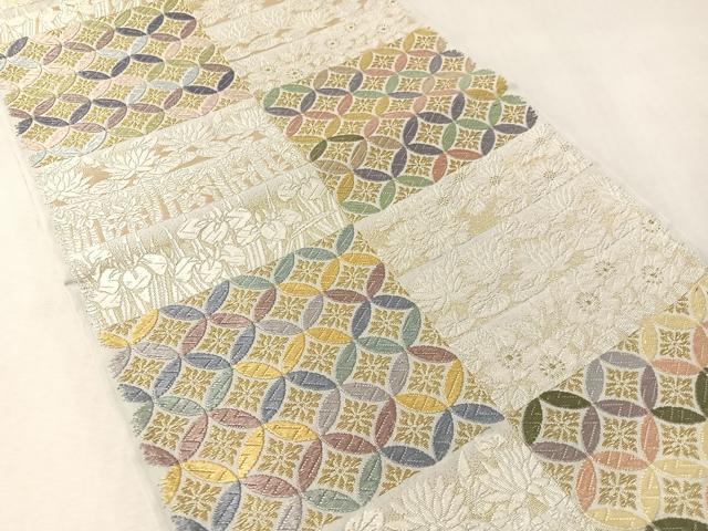 平和屋着物●六通柄袋帯 唐織 市松七宝花文 金糸 正絹 逸品 CABL6239vp