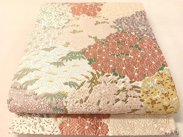 平和屋着物●六通柄袋帯 唐織 草花尽くし 金糸 正絹 逸品 CABL6244vp
