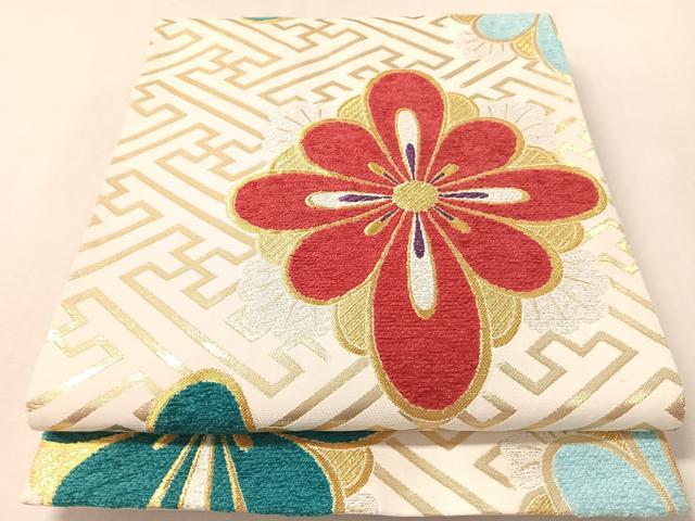 平和屋着物●六通柄袋帯 モール 菱花文 金銀糸 正絹 逸品 CABL6253vp