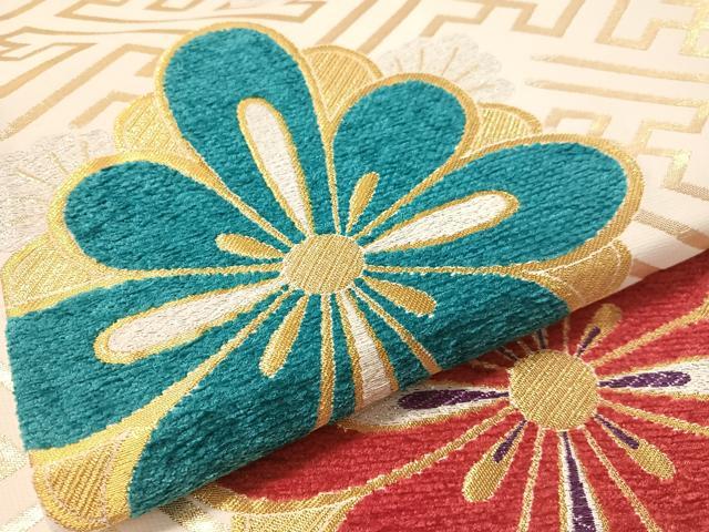 平和屋着物●六通柄袋帯 モール 菱花文 金銀糸 正絹 逸品 CABL6253vp