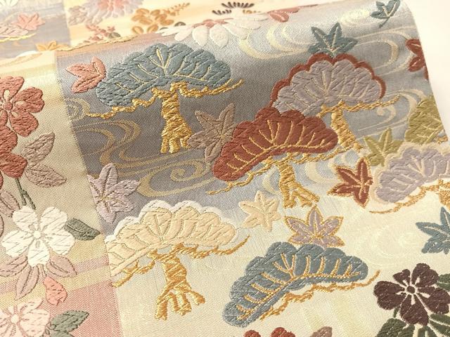 平和屋着物●六通柄袋帯 唐織 松萄桜 金糸 正絹 逸品 CABL6256vp