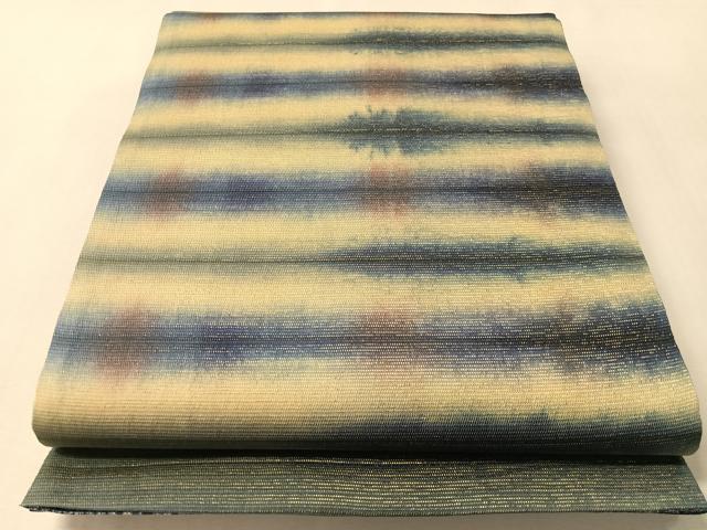 平和屋着物●両面 全通柄袋帯 横段霞文 金糸 正絹 逸品 未使用 CABL6260vp