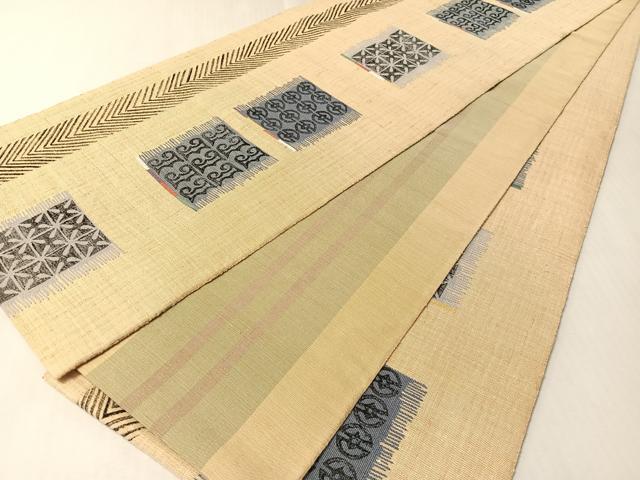 平和屋着物●両面 六通柄袋帯 紬地 幾何学間道 正絹 逸品 未使用 CABL6272vp