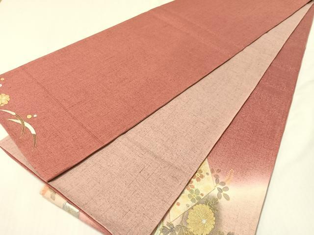 平和屋着物●太鼓柄袋帯 紬地 松皮菱花文 金彩 銀通し地 正絹 逸品 CABL6277vp