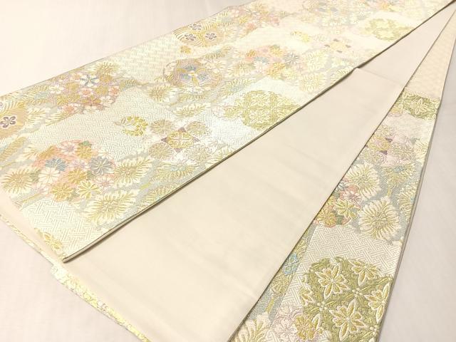 平和屋着物●六通柄袋帯 唐織 市松雪輪花文 金銀糸 正絹 逸品 CABL6280vp