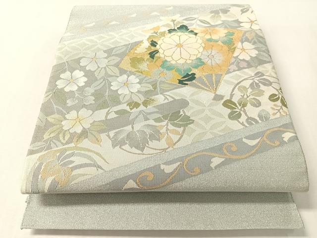 平和屋着物●爪掻き本綴れ 八寸名古屋帯 扇面花文 金銀糸 正絹 逸品 CABL6305vp