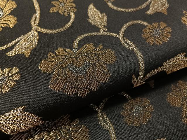 平和屋着物●九寸開き名古屋帯 牡丹唐草文 黒地 金銀糸 正絹 逸品 CABL6310vp