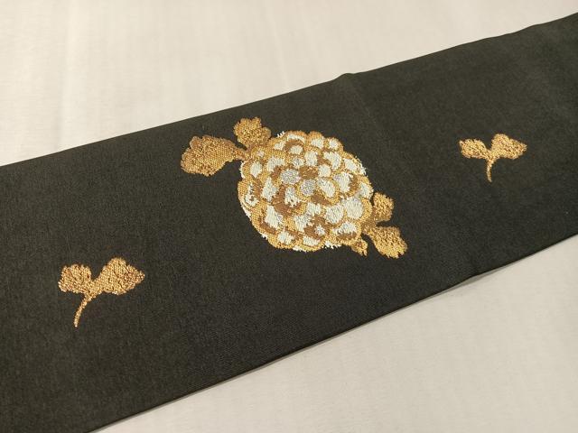平和屋着物●九寸名古屋帯 万寿菊 黒地 金銀糸 正絹 逸品 CABL6312vp