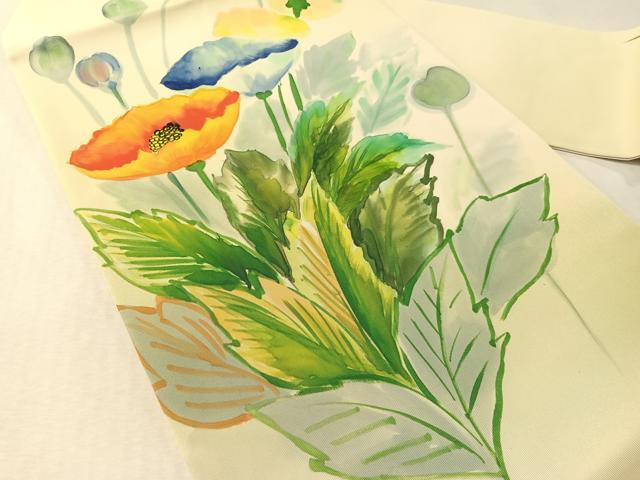 平和屋着物●塩瀬 九寸名古屋帯 手描き 草花文 正絹 逸品 CABL6317vp