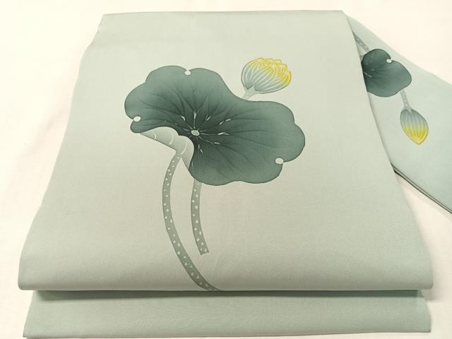 平和屋着物▼塩瀬 九寸名古屋帯 ろうけつ染 蓮 正絹 逸品 CABL6320vp