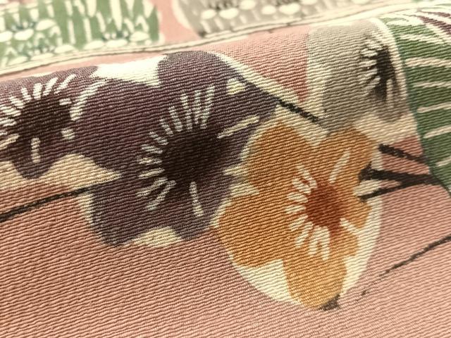 平和屋着物●九寸名古屋帯 型染め 流水花文 正絹 逸品 CABL6322vp