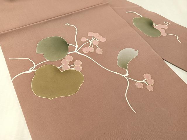 平和屋着物●塩瀬 九寸名古屋帯 刺繍 ろうけつ染 南天文 金彩 正絹 逸品 CABL6325vp
