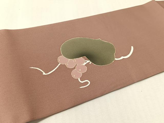 平和屋着物●塩瀬 九寸名古屋帯 刺繍 ろうけつ染 南天文 金彩 正絹 逸品 CABL6325vp