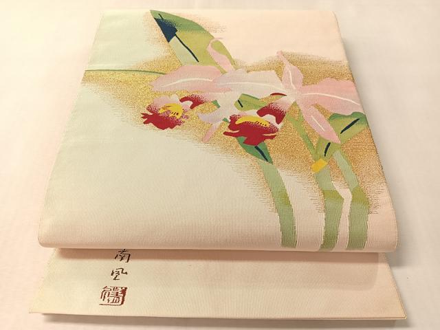 平和屋着物●爪掻き本綴れ 八寸名古屋帯 作家物 カトレア 金糸 正絹 逸品 CABL6326vp