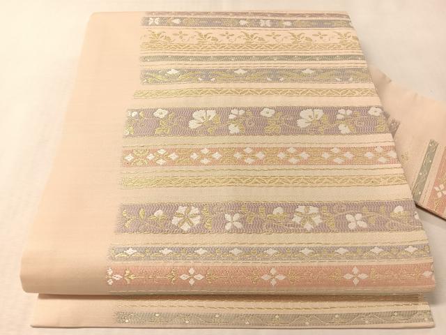 平和屋着物●九寸名古屋帯 横段花文 金糸 正絹 逸品 CABL6328vp
