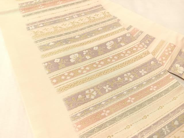 平和屋着物●九寸名古屋帯 横段花文 金糸 正絹 逸品 CABL6328vp