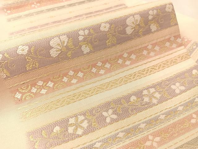 平和屋着物●九寸名古屋帯 横段花文 金糸 正絹 逸品 CABL6328vp