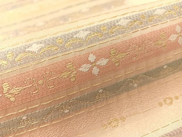 平和屋着物●九寸名古屋帯 横段花文 金糸 正絹 逸品 CABL6328vp
