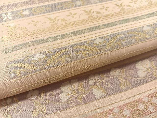 平和屋着物●九寸名古屋帯 横段花文 金糸 正絹 逸品 CABL6328vp