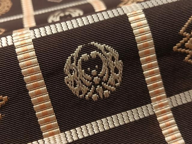 平和屋着物●本場筑前博多織 八寸名古屋帯 格子吉祥花蝶文 正絹 逸品 CABL6336vp