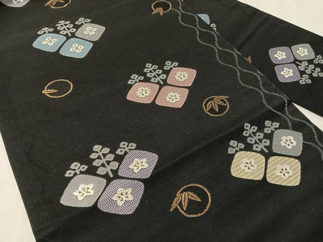 平和屋着物●九寸名古屋帯 立涌花文 黒地 金糸 正絹 逸品 CABL6353vp