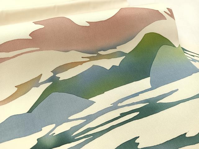 平和屋着物●塩瀬 九寸名古屋帯 ろうけつ染 風景シルエット 正絹 逸品 CABL6359vp