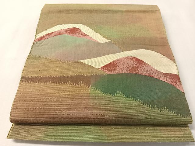 平和屋着物●八寸名古屋帯 紬地 すくい織 遠山風景文 正絹 逸品 CABL6360vp